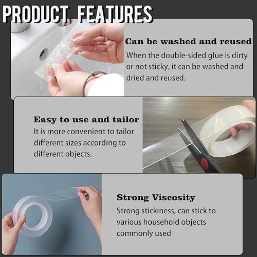 LLPT Double Sided Nano Tape 2 Inch x 33 Feet Strong Mounting Tape Heavy Duty Gel Tape Clear Traceless Washable Removable No Residue for Home Office Store Deco Card Poster Photo Wall (SN233) - Image 3