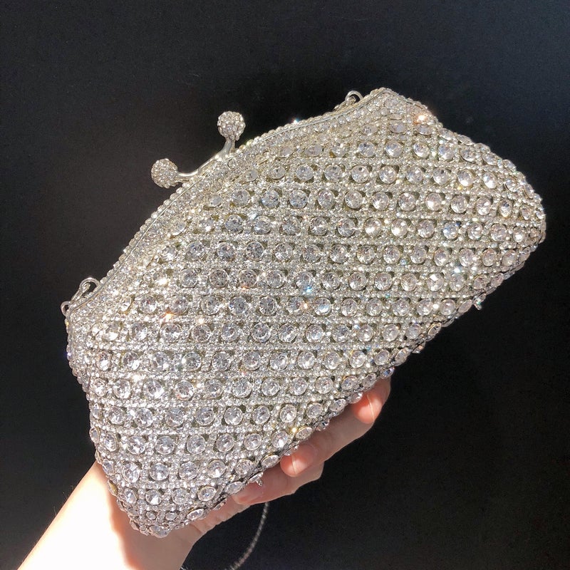 Hollow Metal Diamond Pattern Dinner Bag Banquet Full Diamond Crystal Hand-Held Dress Women'S Bag - Image 3