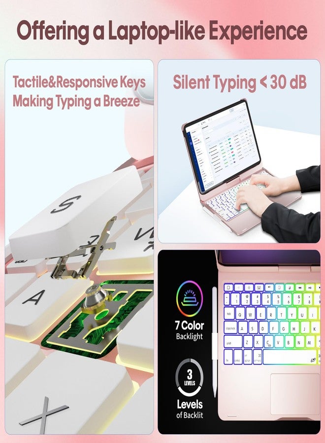 BABG TouchPad Keyboard Case for iPad 10th Generation&iPad 11th(A16,2025),iPad Air 11（M3,M2/iPad Pro 11 inch Keyboard&iPad Air 5th/Air 4th Keyboard, 360°Swivel,7 Use Modes,Rainbow Backlight- Rose Gold - Image 4