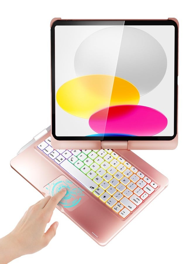 BABG TouchPad Keyboard Case for iPad 10th Generation&iPad 11th(A16,2025),iPad Air 11（M3,M2/iPad Pro 11 inch Keyboard&iPad Air 5th/Air 4th Keyboard, 360°Swivel,7 Use Modes,Rainbow Backlight- Rose Gold - Image 1