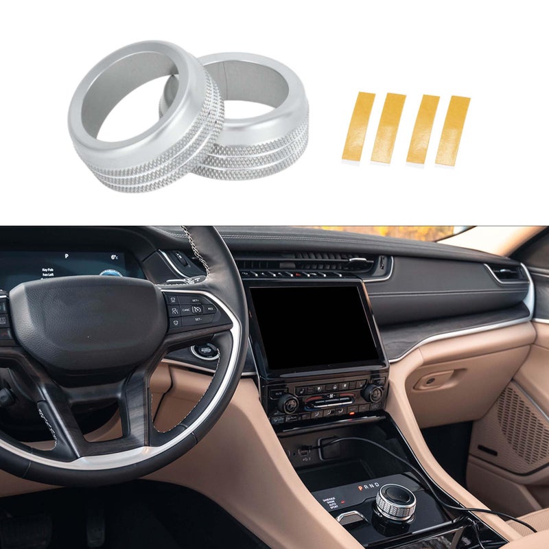 TUCKBOLD Media Volume Tune Control Switch Knob Cover Ring for Jeep Grand CherokeeGrand Cherokee L 20222024 Sturdy Interior Decal Trim Silver Tone 2 Pcs