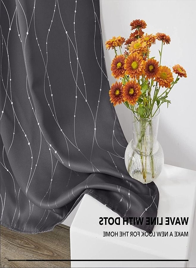 كيلا ستارة نافذة قطعتين بمطبخ خط منقط - عازلة للحرارة والضوء مع تصميم حلقة معدنية - بفضة/رمادي غامق - تقلل الضوضاء وتنظم الحرارة - قابلة للغسيل الآلي لغرفة المعيشة وغرفة الأطفال - Image 4