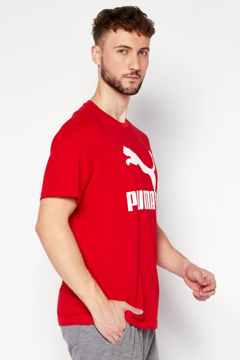 PUMA تي شيرت تدريب رياضي للرجال بشعار العلامة التجارية، أحمر - Image 4
