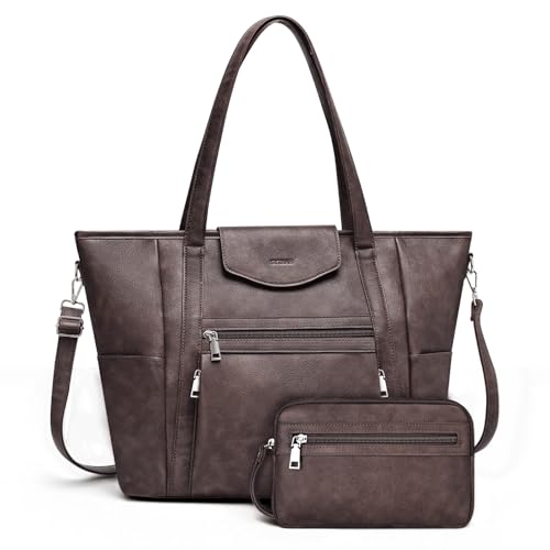 SYTRAH Laptop Bag for Women Designer Leather Laptop Backpack Purse 16 inch Computer Tote Bags for Work Travel with Satchel Purse Coffee - Image 1