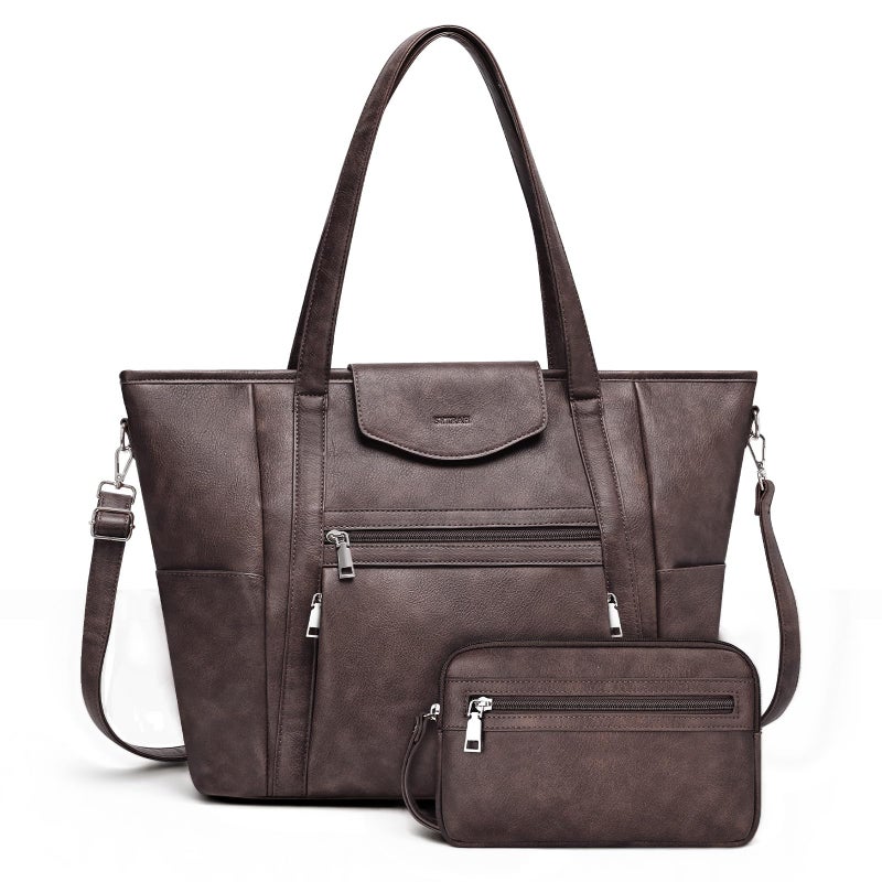 SYTRAH Laptop Bag for Women Designer Leather Laptop Backpack Purse 16 inch Computer Tote Bags for Work Travel with Satchel Purse Coffee - Image 2