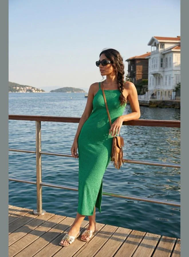 ليلا Lela Strappy Fitted Midi Dress with Slit for Women DRESS 5865573