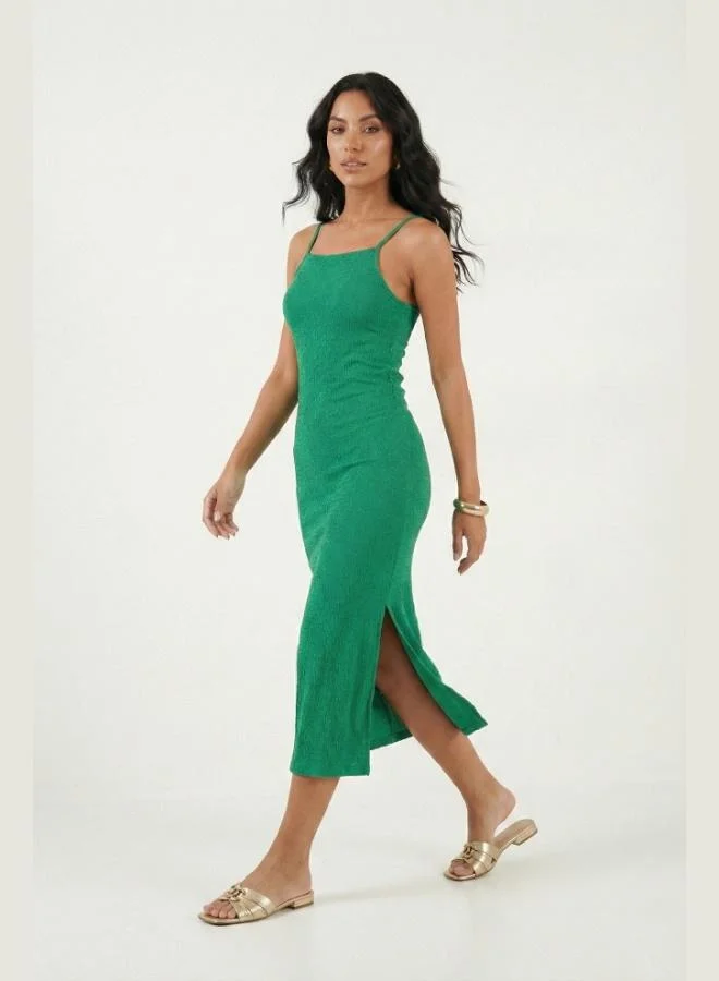 ليلا Lela Strappy Fitted Midi Dress with Slit for Women DRESS 5865573