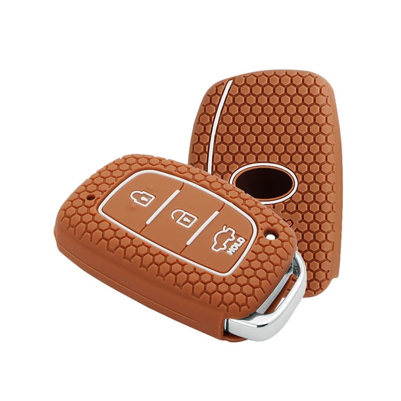 KeyZone ® Keycare® Silicone Key Cover for Elite i20, Active i20, Aura (Push Button Start Models only) Compare Your car's Key with The Key Image(Brown) - Image 1