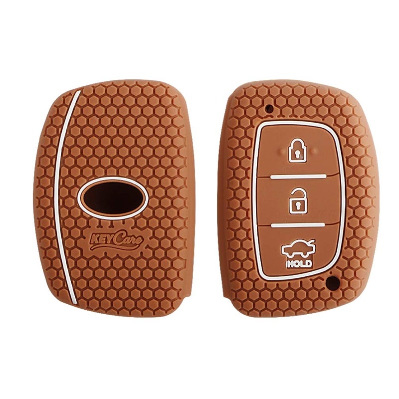 KeyZone ® Keycare® Silicone Key Cover for Elite i20, Active i20, Aura (Push Button Start Models only) Compare Your car's Key with The Key Image(Brown) - Image 2