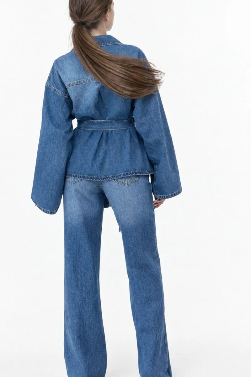 سكوالو SQUALO 2-Piece Belted Wide Leg Jacket Set