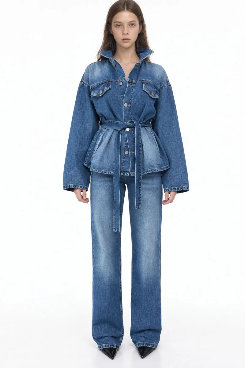 سكوالو SQUALO 2-Piece Belted Wide Leg Jacket Set