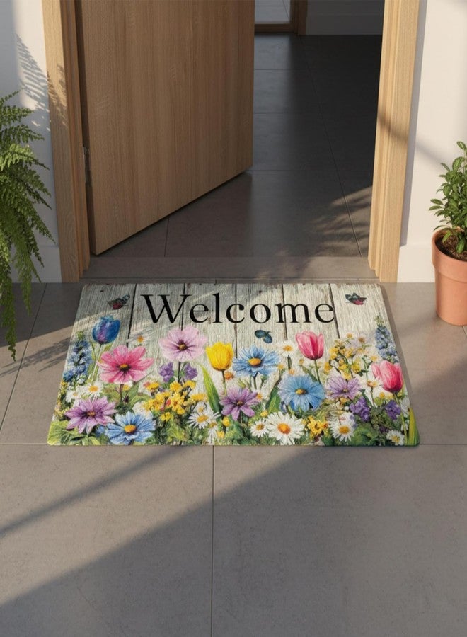 XADP Welcome Mat 17x29 Inch Spring Summer Outdoors Indoors Front Door Mat, Low Profile Doormat for Outside Inside Home Entrance, Non Slip Rubber Back Floor Rugs for Entryway, Flower - Image 2