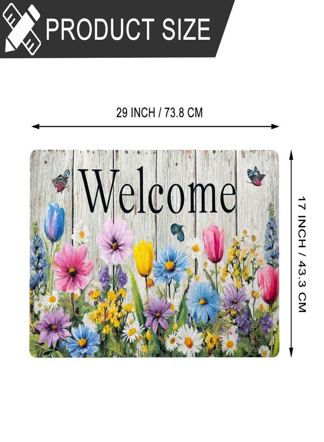 XADP Welcome Mat 17x29 Inch Spring Summer Outdoors Indoors Front Door Mat, Low Profile Doormat for Outside Inside Home Entrance, Non Slip Rubber Back Floor Rugs for Entryway, Flower - Image 3