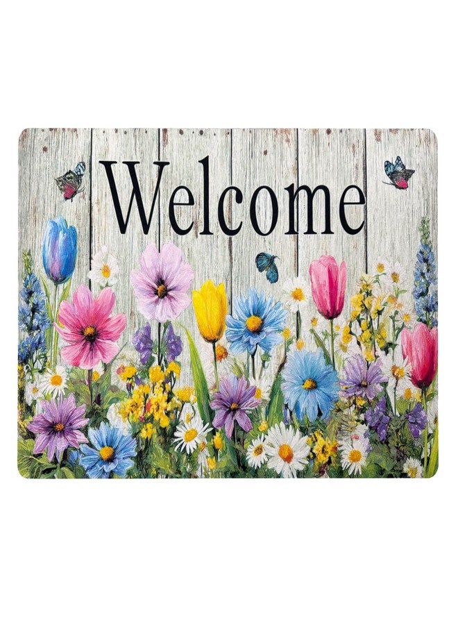 XADP Welcome Mat 17x29 Inch Spring Summer Outdoors Indoors Front Door Mat, Low Profile Doormat for Outside Inside Home Entrance, Non Slip Rubber Back Floor Rugs for Entryway, Flower - Image 1