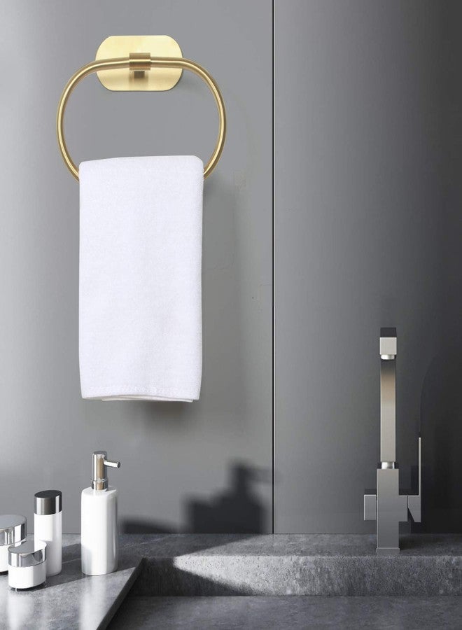 HouseAid Self Adhesive Towel Ring for Bathroom, Stainless Steel Adhesive Hand Towel Holder, No Drilling Modern Hand Towel Hanger, Brushed Gold - Image 2