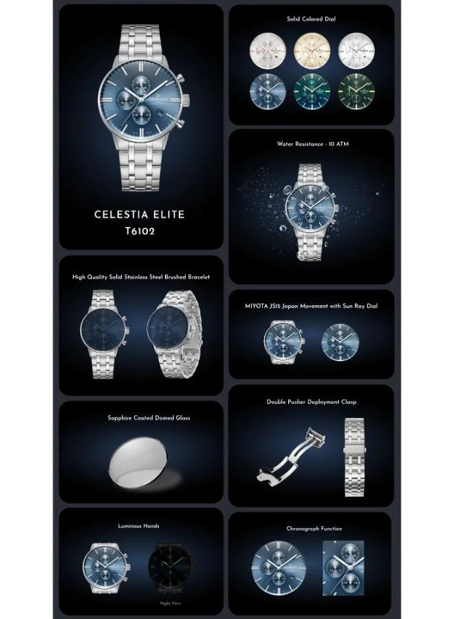 TORNADO  Men's Genuine Leather with crocodile pattern Chronograph Watch T6102-RLDI - 43mm mm for Men | Best Price UAE