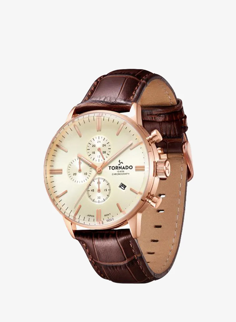 TORNADO Men's Genuine Leather with crocodile pattern Chronograph Watch T6102-RLDI - 43mm mm
