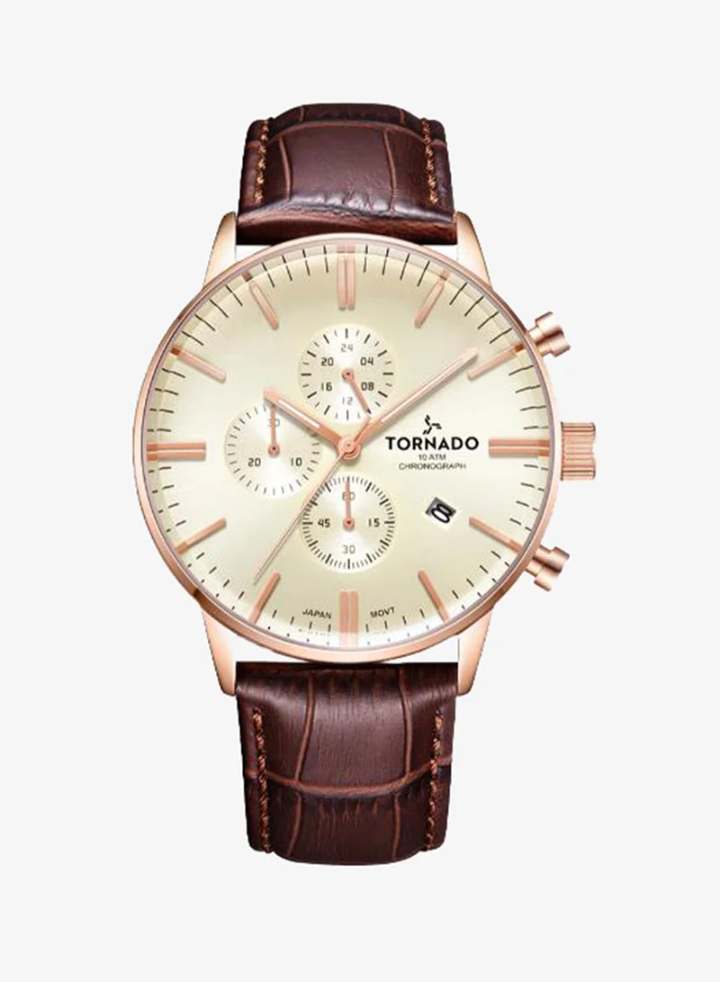 TORNADO Men's Genuine Leather with crocodile pattern Chronograph Watch T6102-RLDI - 43mm mm