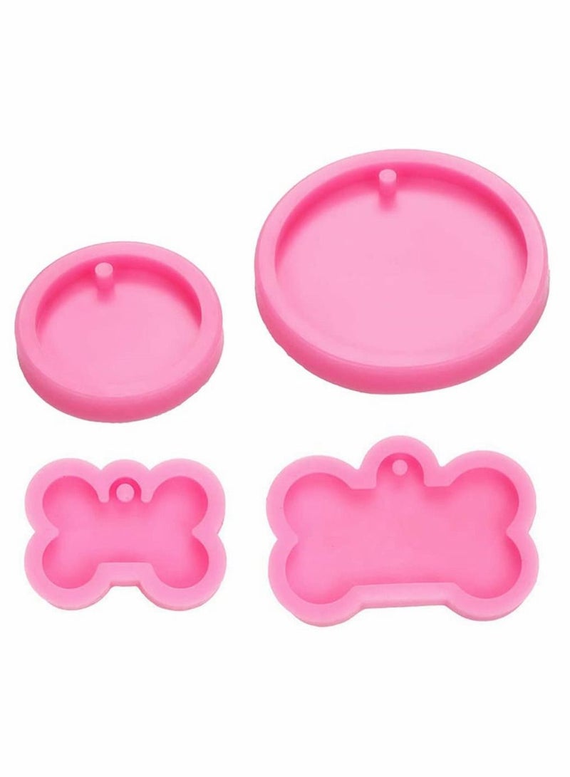 SYOSI Silicone Dog Bone Round Shape Pendant Resin Mould Dog Tag Keychain Mould, Silicone Moulds, Resin Keychain Moulds For Resin Casting Silicone moulds For Diy Pendant Epoxy Resin Crafts 4 Pcs - Image 1