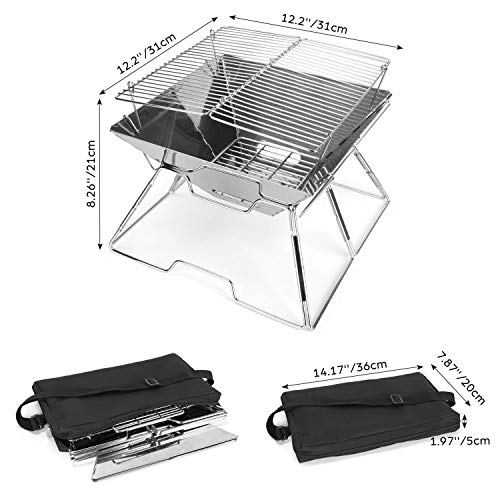 Odoland Folding Campfire Grill, 304 Stainless Steel Grate Barbeque Grill, Portable Camping Grill with Legs for Picnics, Backpacking, Outdoor with Carrying Bag and Kitchen Tongs - Image 4