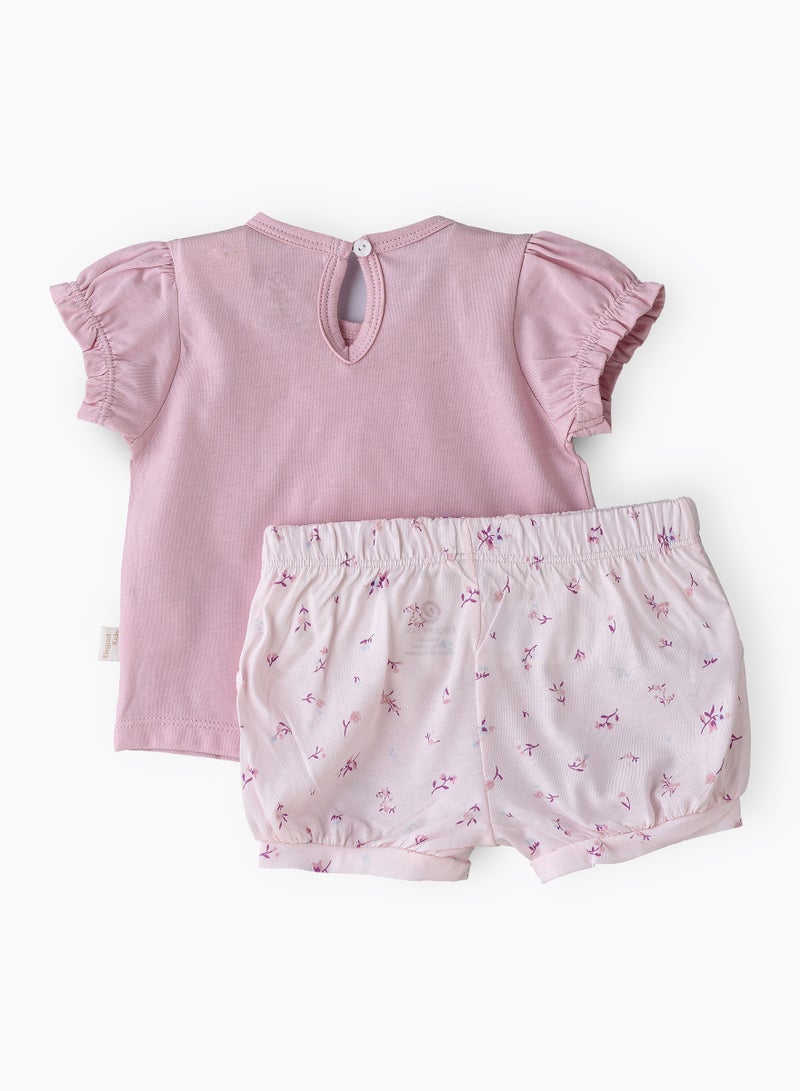 Elegant Kids Girls' Swan Embroidered Frill Sleeve Tee & Printed Bubble Shorts Set  - Image 2