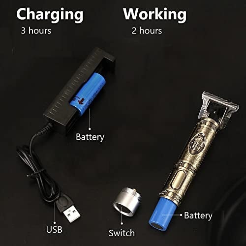 GTC® Professional Rechargeable Cordless Electric Buddha Pattern Hair Clippers Barbers Zero Gapped Trimmers Hair cutting Kit with 4 Guide Combs for Men T Blade Hair Trimmer (MP-99) - Image 4