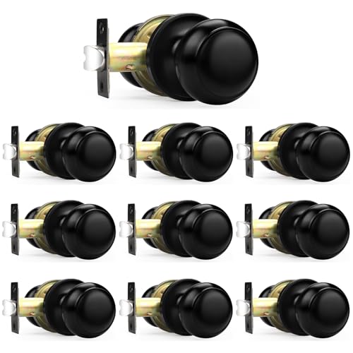 Probrico Black Door Knobs, Keyless Flat Ball Interior Door Knobs for Hallway Closet, Matte Black Passage Door Knob, 10 Pack - Image 1