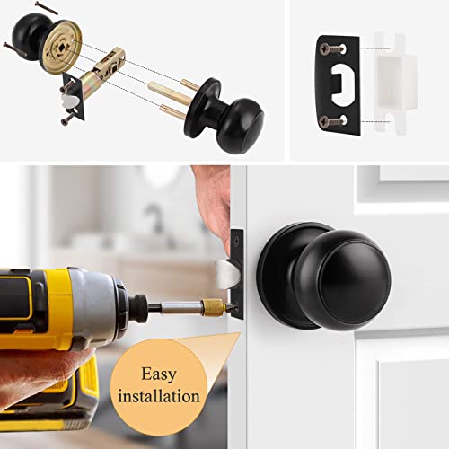 Probrico Black Door Knobs, Keyless Flat Ball Interior Door Knobs for Hallway Closet, Matte Black Passage Door Knob, 10 Pack - Image 4