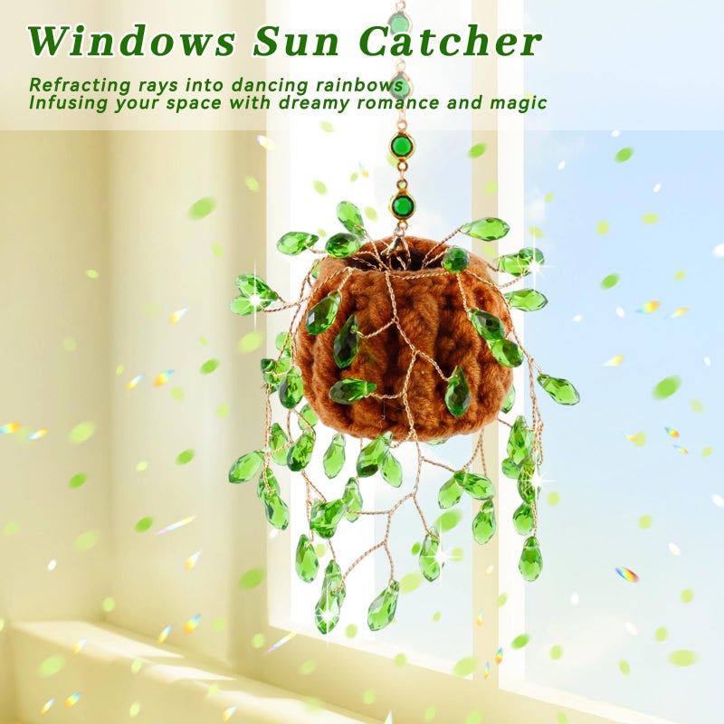 FOGWOWO Beaded Plant Kit Suncatcher Succulent Beaded Succulent Gifts for Plant Lovers,Plant Sun Catcher for Window Hanging with Chain,Bead Plants Crystal Sun Catchers Indoor Window Home Garden Decor - Image 3