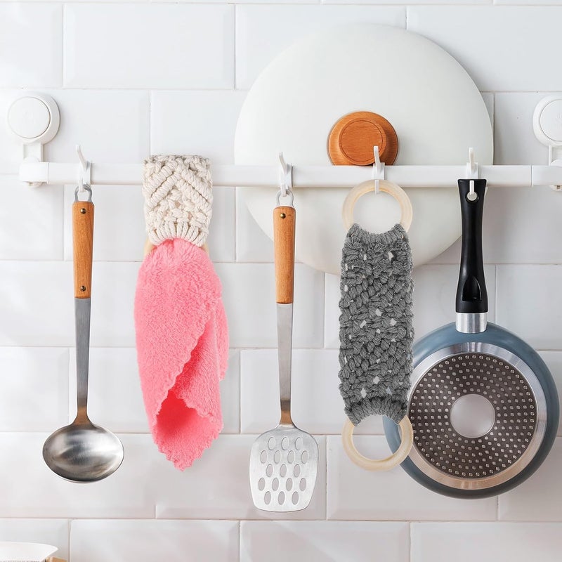 UKCOCO Handmade Crochet Towel Rings Macrame Dish Towel Holder Nordic Style 3pcs White Gray Light Brown for Kitchen and Bathroom Hanging - Image 4