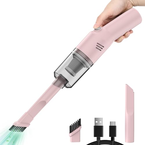Auloea Portable Mini Car Vacuum Cleaner Pink, High Power Cordless(400g) Handheld Rechargeable Vacuum Cleaner for Desk V06 - Image 1