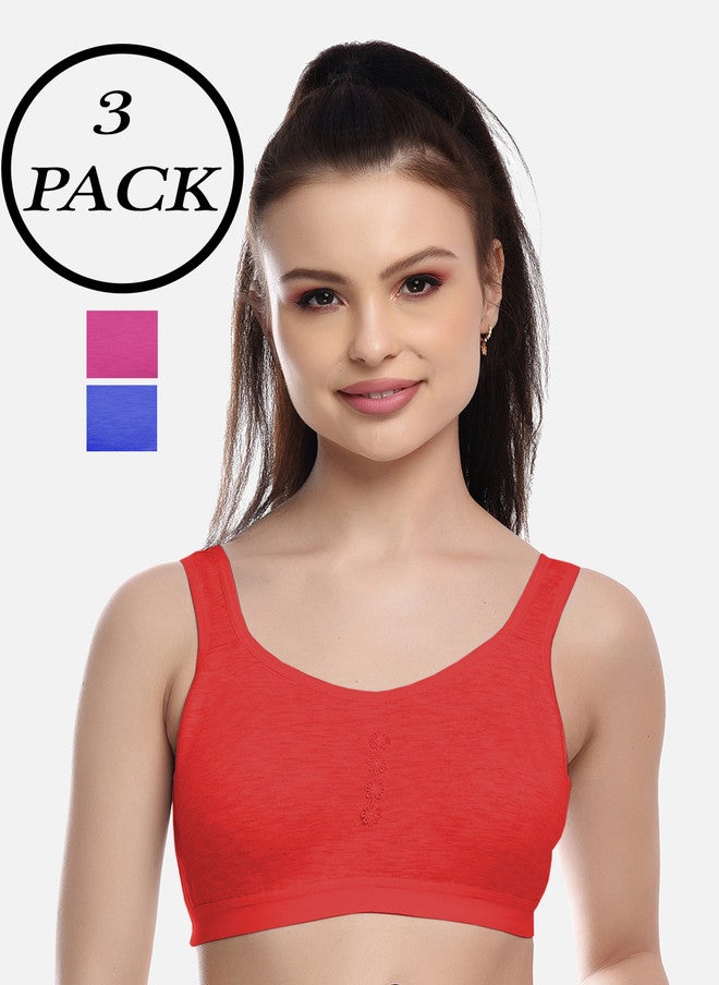 FIMS Red & Blue Pack of 3 Non Padded Non Wired Super Support Sports Bra - Image 1
