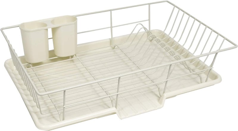 Home-Cloud HomeCloud Carbon Steel Dish Rack for Kitchen| with Tray & Utensil Holder, 44 x 30 x 12 Cm, Beige - Image 1