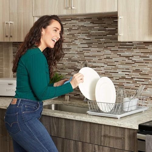 Home-Cloud HomeCloud Carbon Steel Dish Rack for Kitchen| with Tray & Utensil Holder, 44 x 30 x 12 Cm, Beige - Image 4