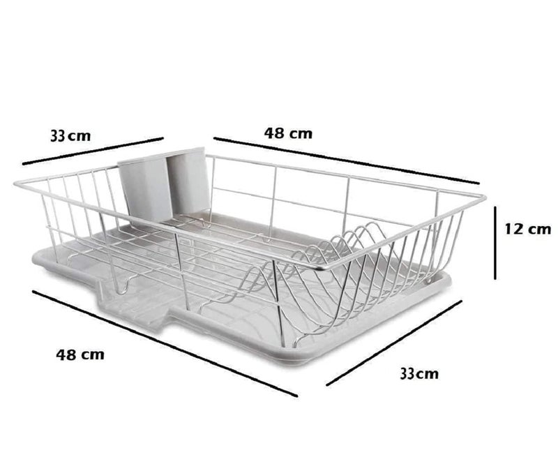 Home-Cloud HomeCloud Carbon Steel Dish Rack for Kitchen| with Tray & Utensil Holder, 44 x 30 x 12 Cm, Beige - Image 5