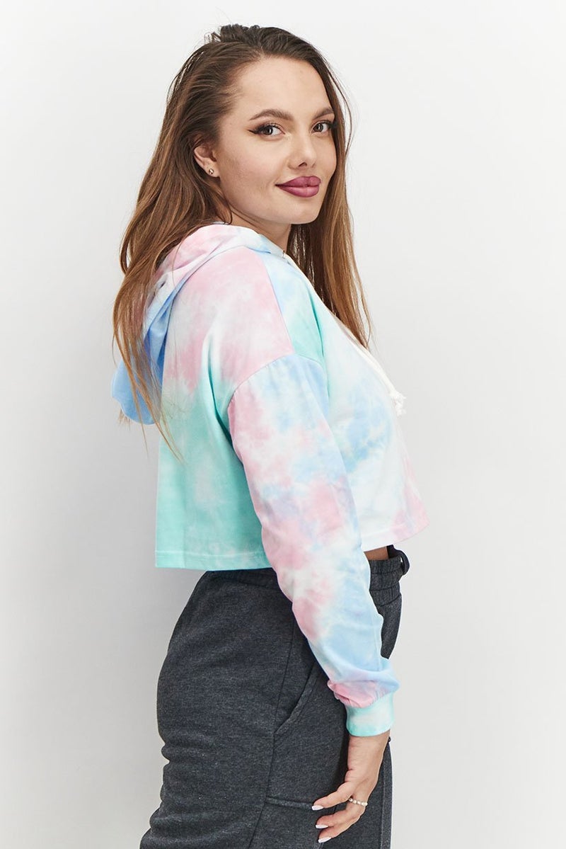 XOXO Women Sportswear Fit Training Crop Hoodie, Blue - Image 2