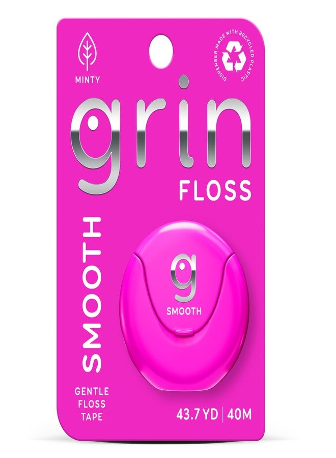 GRIN Smooth Dental Floss Tape – 43.7 Yards | Gentle Floss Tape | Minty | Strong, Shred-Resistant | Compact Dispenser Made with Recycled Plastic - Image 1
