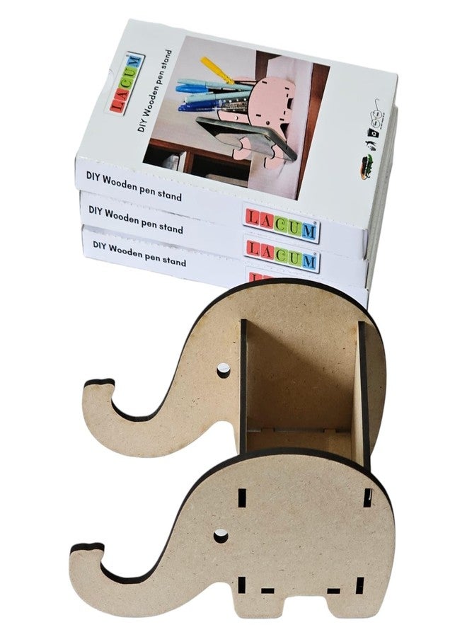 LACUM®'s Kids DIY Wooden Pen Stand Craft Combo Set, Wooden Pen Holder Making Kit, Return Gift Set (Elephant Pack of 3)