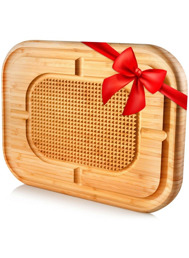 Bambüsi Meat Cutting Board - Heavy Duty Chopping Block & Steak Carving Board - Bamboo Wood Reversible Serving Tray with Juice Groove & Spikes, Stabilizes Meat While Carving - Mothers Day Gifts for Him - Image 1