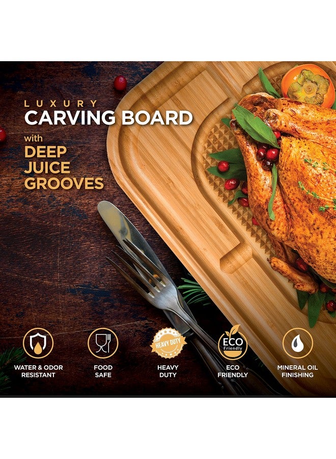 Bambüsi Meat Cutting Board - Heavy Duty Chopping Block & Steak Carving Board - Bamboo Wood Reversible Serving Tray with Juice Groove & Spikes, Stabilizes Meat While Carving - Mothers Day Gifts for Him - Image 3