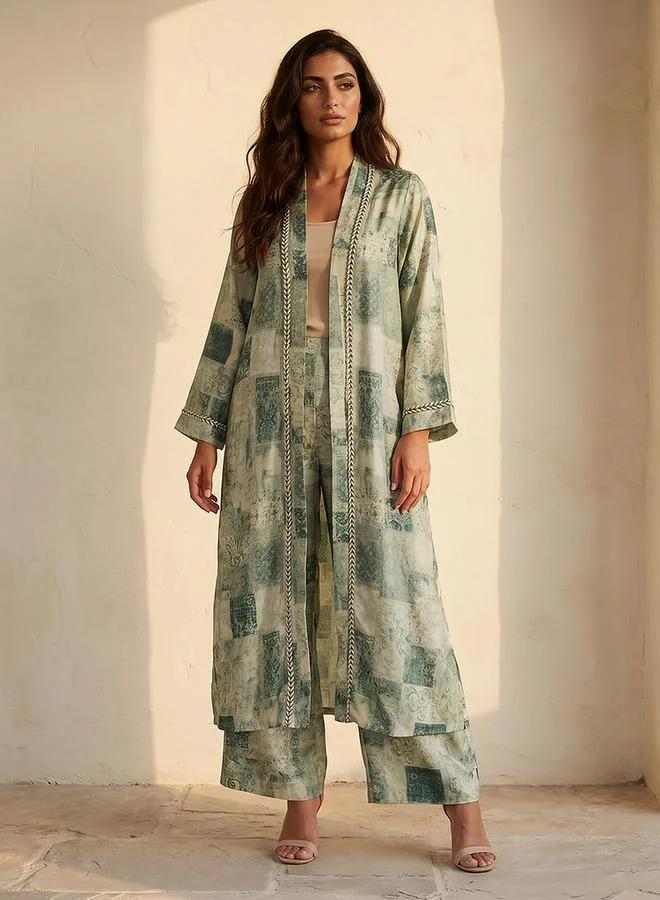 Smart Relaxed Fit Longline Printed Open Front Shrug