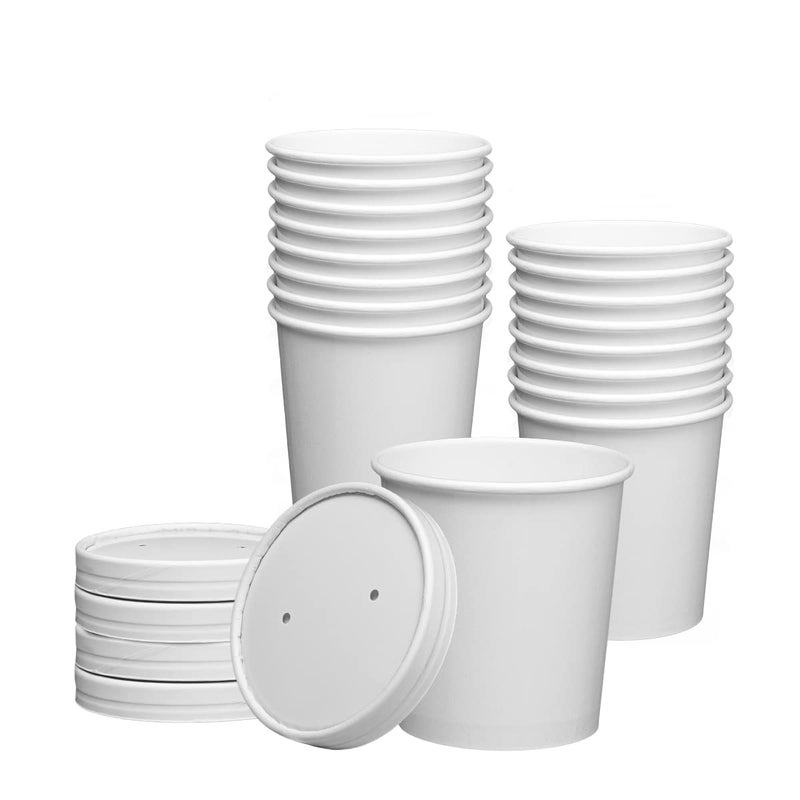 Comfy Package 16 oz  25 Count White Paper Food Containers with Vented Lids  To Go Hot Soup Bowls Disposable Ice Cream Cups Ideal for Hot and Cold Foods