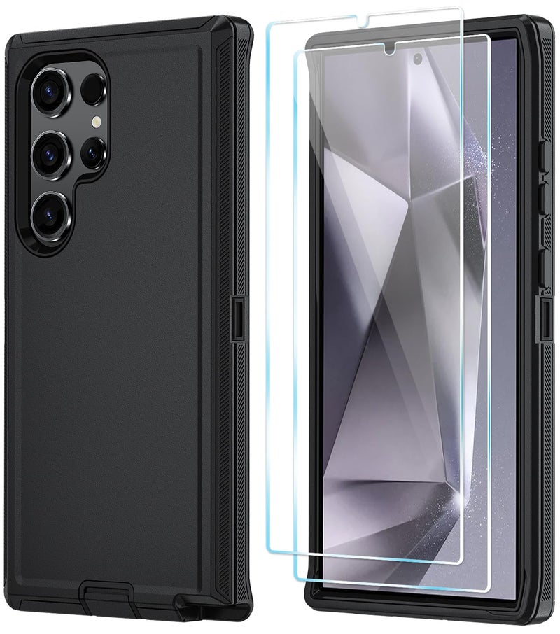ONOLA Compatible with Samsung Galaxy S24 Ultra Case with HD Screen Protector, Heavy Duty Shockproof & Dropproof 3-Layer Cover Phone Case,Black - Image 1
