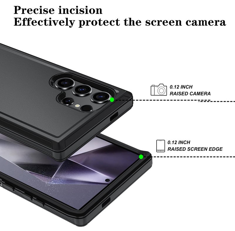ONOLA Compatible with Samsung Galaxy S24 Ultra Case with HD Screen Protector, Heavy Duty Shockproof & Dropproof 3-Layer Cover Phone Case,Black - Image 3