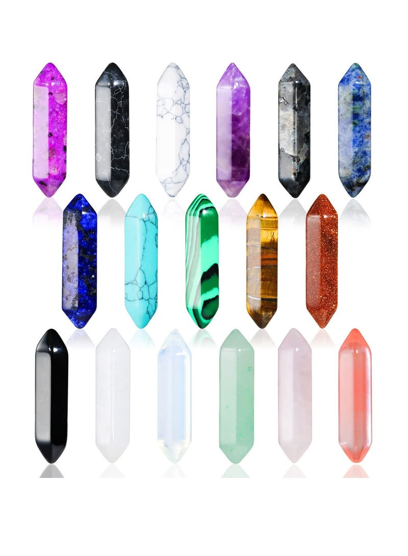 SYOSI 17Pcs Healing Crystals Stones Sets Hexagonal Bullet Shaped Reiki Meditation Gemstone Chakra Stones Tiger Eye Obsidian Quartz Crystals Gemstone Wand Set Pendants with Storage Box - Image 1