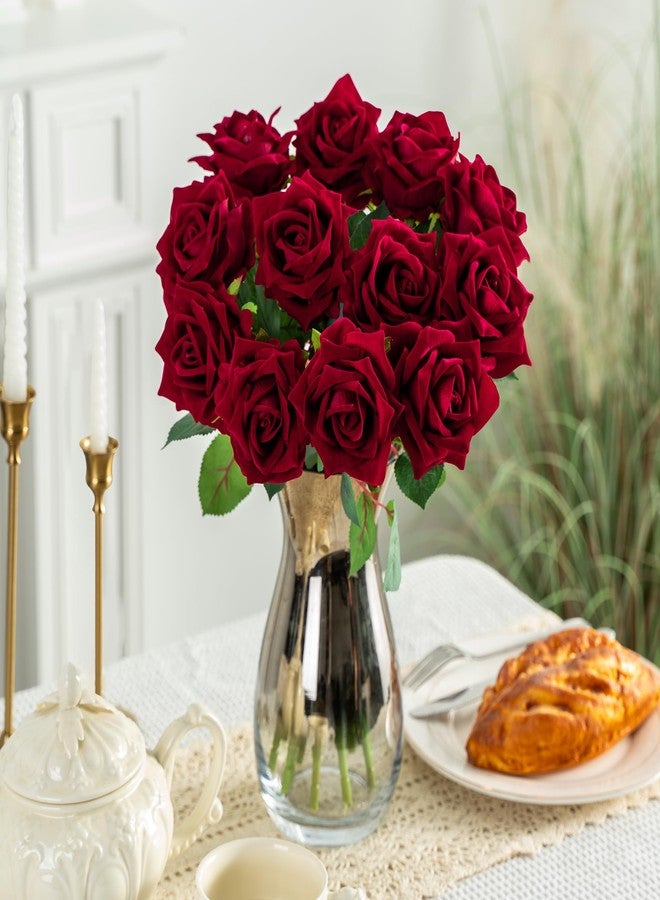 Ttranewsoo Fake Roses Faux Flowers Silk Roses Artificial Roses with Stems Realistic Artificial Flowers Suitable for Indoor Home Decoration DIY Bouquet Wedding Decor Party Decor 16.5In (12PCS, Red) - Image 5