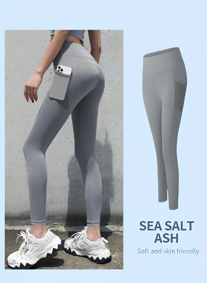 GROIC Women's High Waist Yoga Pants with 2 Pockets, Breathable Tummy Control Yoga leggings with Pockets for Workout, Gym, Sport, Outdoor Grey Size M - Image 5