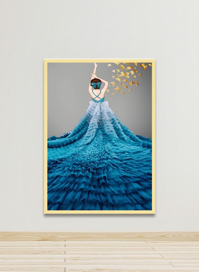 ماركتنا لوحة جدارية قماشية فنية لتزيين الحائط بتصميم إمراة مع برواز  ذهبي مجوف مقاس (120x80) قطعة واحدة - Image 1