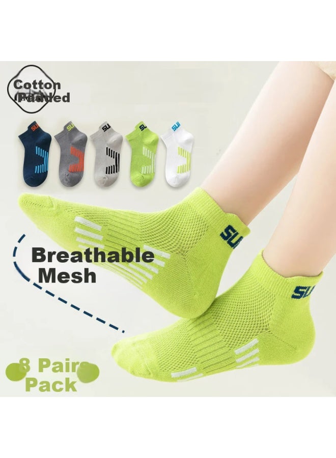 Yimian Children's Socks Summer Thin Mesh Breathable Antibacterial Deodorant Combed Cotton Youth Boys Short Socks 8 Pairs - Image 1