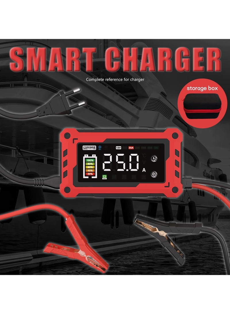 Battery Charger 0-25Amp,12V/24V, Automatic Smart Car Battery Charger, Trickle Charger, Battery Maintainer, Desulfator with Temperature Compensation, for Cars Truck Motorcycle Lawn Mower Boat - Image 2